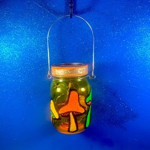 Funky Psychedelic Sparkly Mushroom Solar Lantern Hand-Painted by Love Marcy Arts